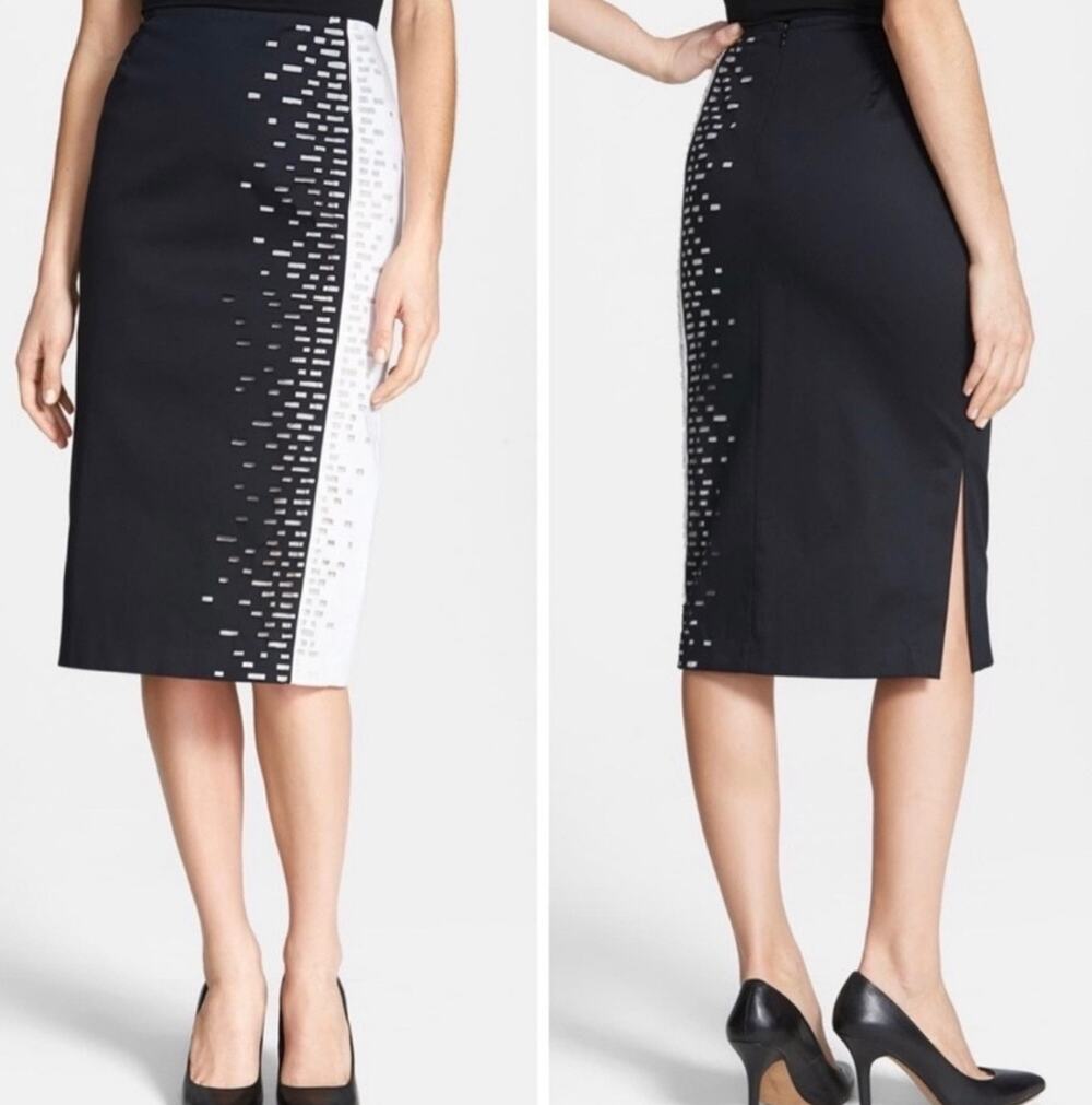 Lafayette 148 New York Colorblock Cutout Midi Pencil Straight Skirt Size 12